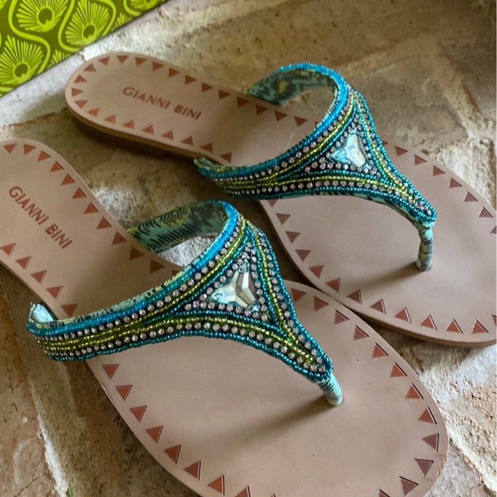 Gianni Bini Oliveira 7 women’s Beaded Crystal Sandals - Blue and Green - Picture 2 of 7